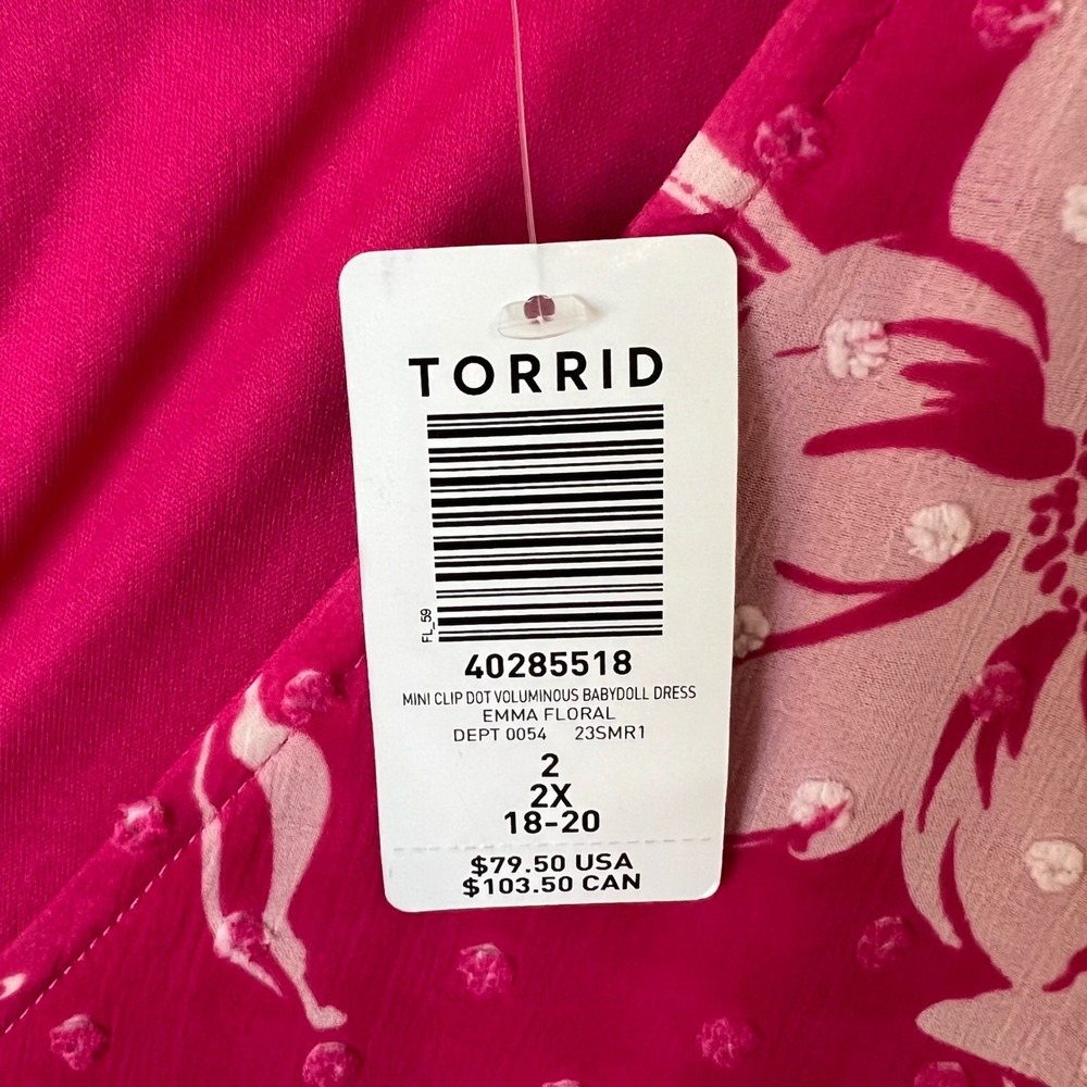NEW Torrid 2X Mini Clip Dot Voluminous Babydoll Dress Emma Floral Pink Tropical - Picture 4 of 15